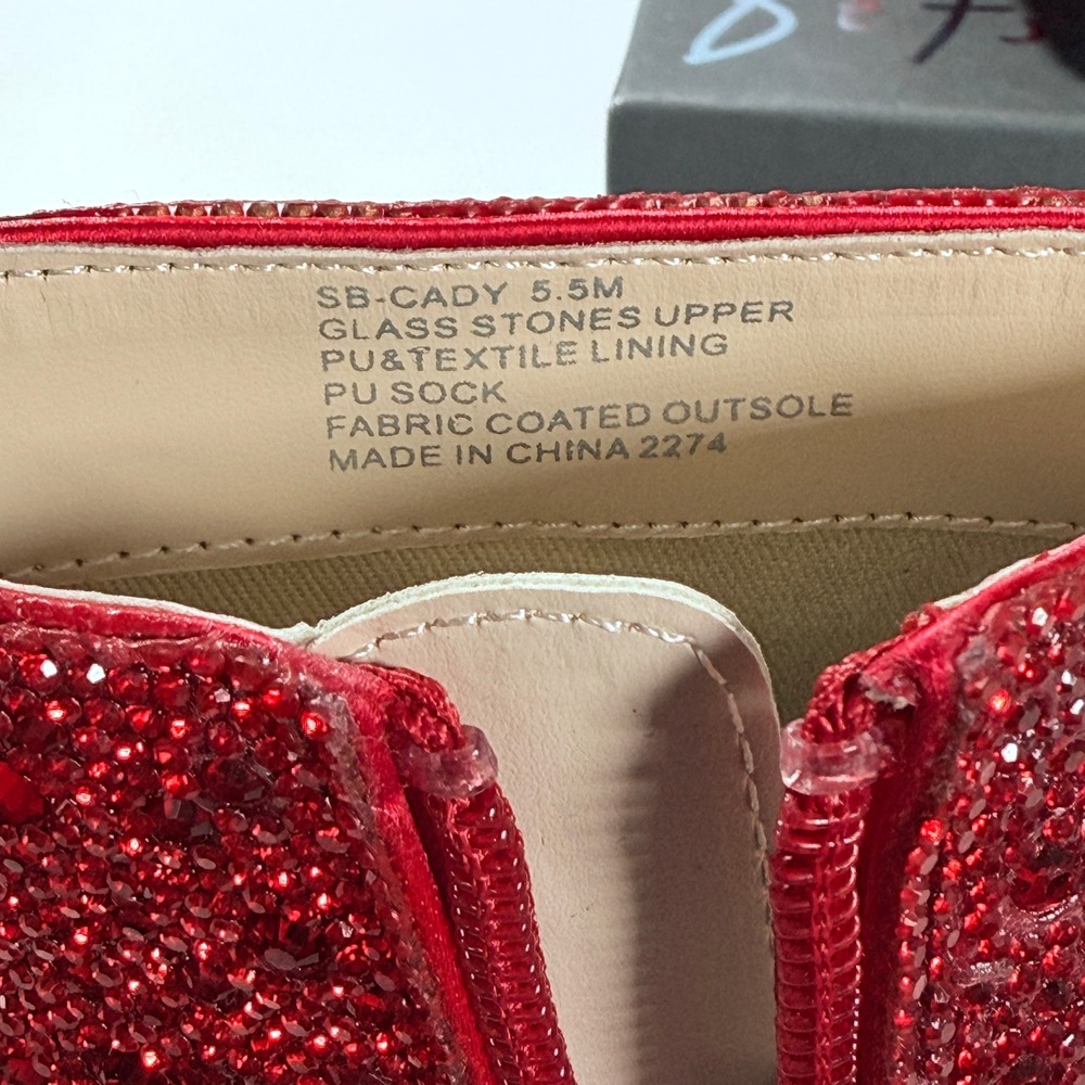 Betsey Johnson SB-Cady Red Rhinestone Glass Stone Block Heel Ankle Boots 5.5M - Picture 7 of 12